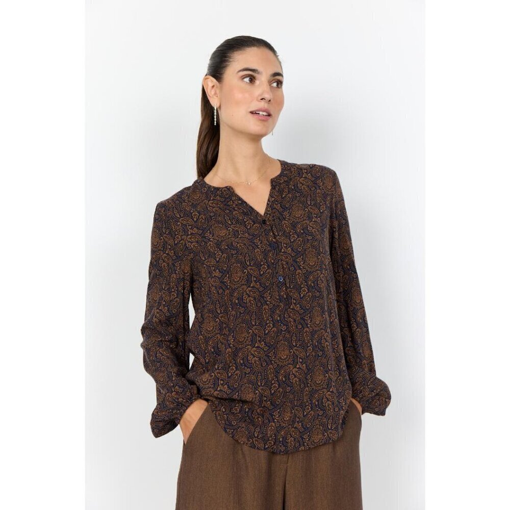 NWT SOYA CONCEPT ASTER Navy & Tan Paisley Print Blouse
